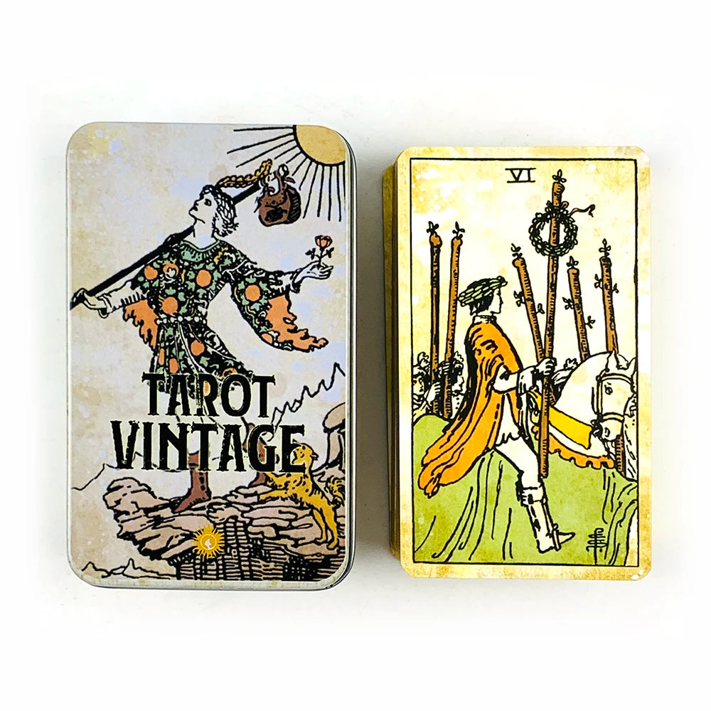 Metal Box Gilded Tarot Vintage Cards Divination Deck With Paper