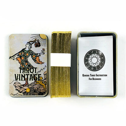 Metal Box Gilded Tarot Vintage Cards Divination Deck With Paper