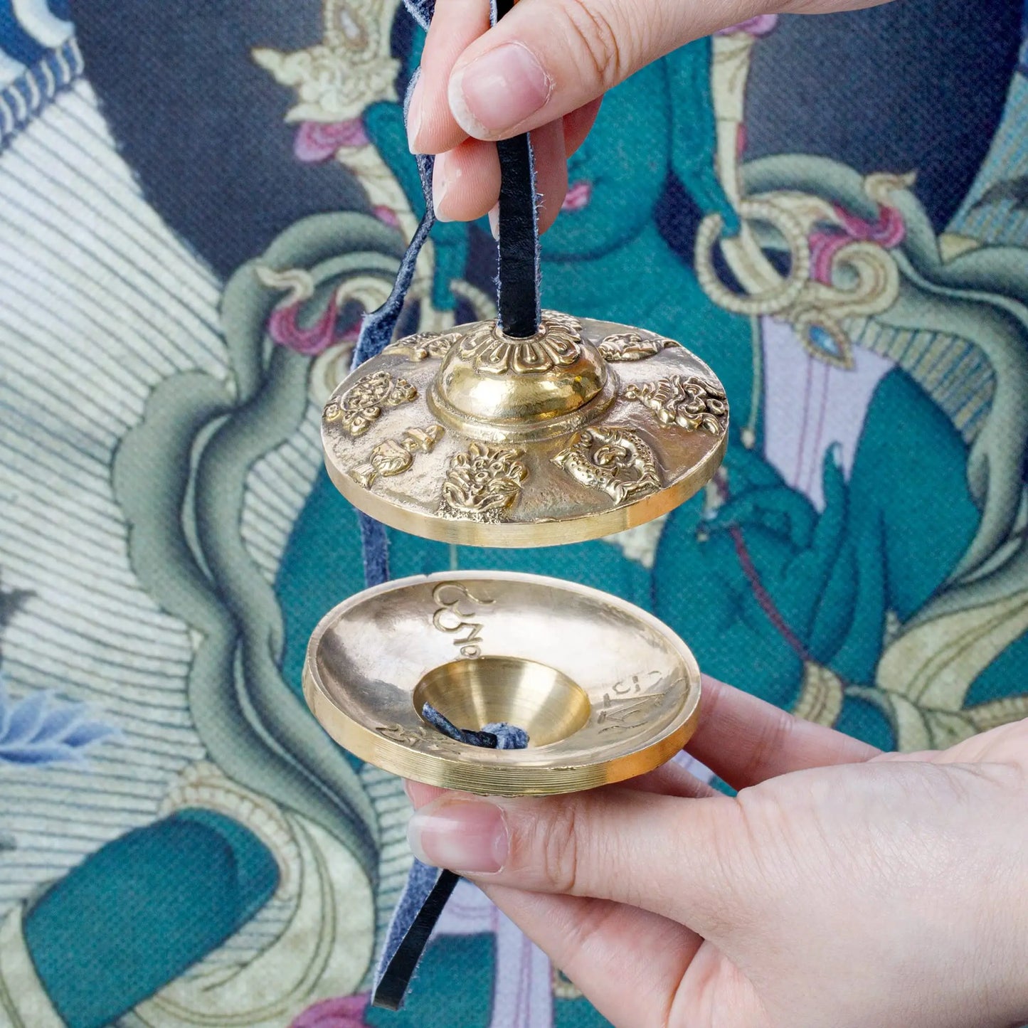 Tibetan Tingsha Cymbals 2pcs, Meditation Sanskrit Brass Chime Bells